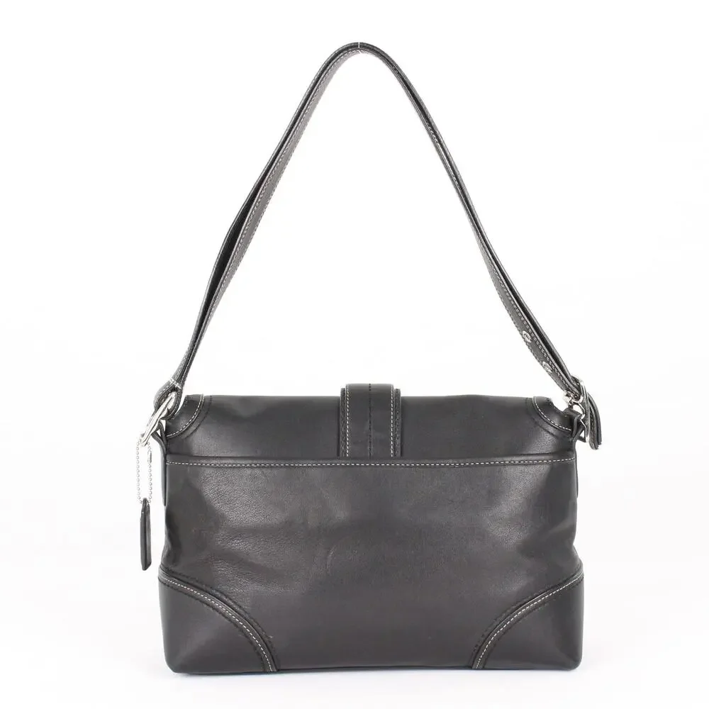 Authentic Coach Hampton Buckle Flap Crossbody Bag – Black Leather Vintage Purse - Picture 3 of 9